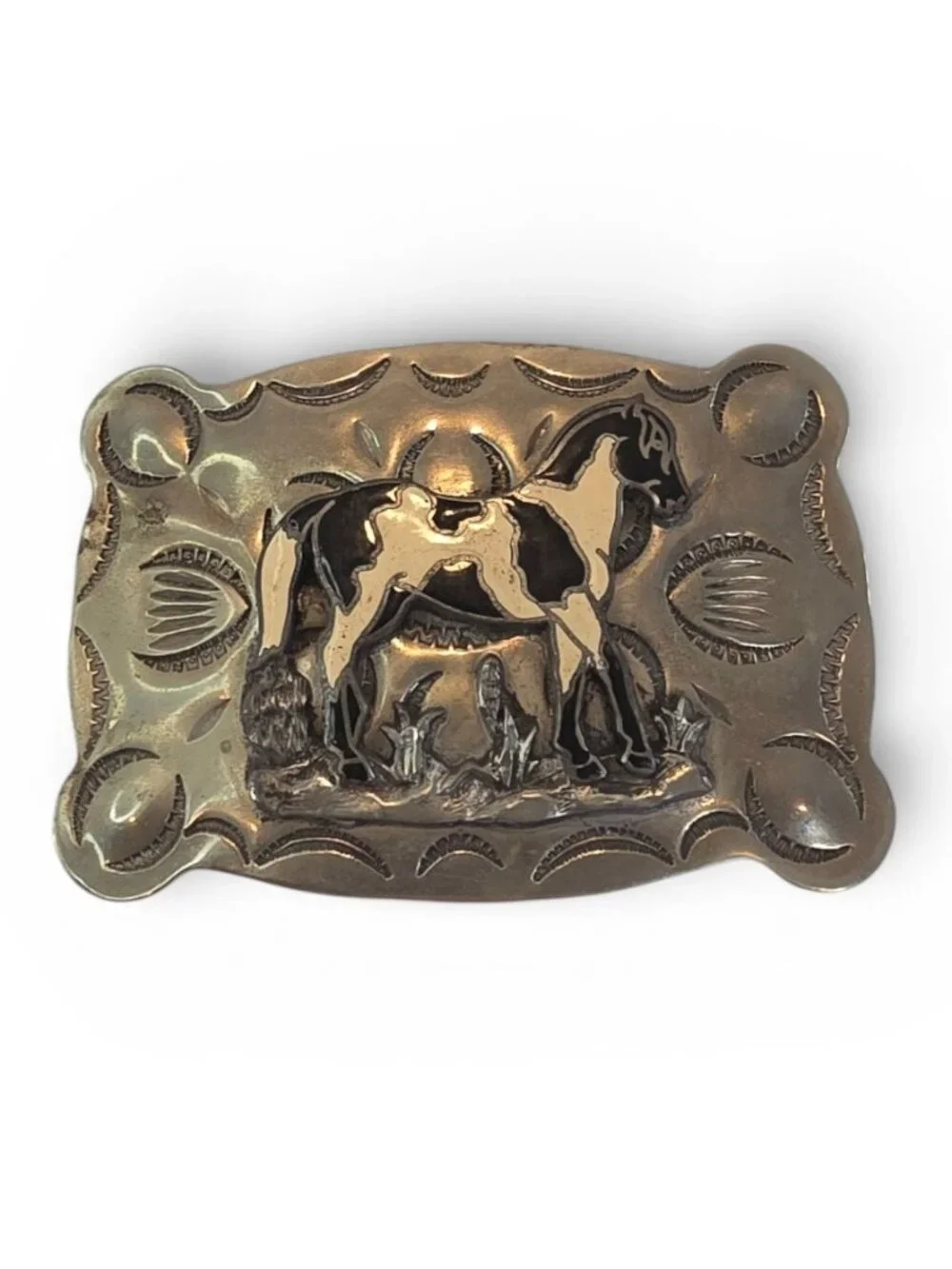 Vintage Tex Tan Yoakum Texas Nickel Silver Horse Belt Buckle